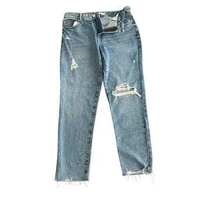 NWT Garage Denim Women's Blue Raw Hem Distressed Mom Jeans Size 31
